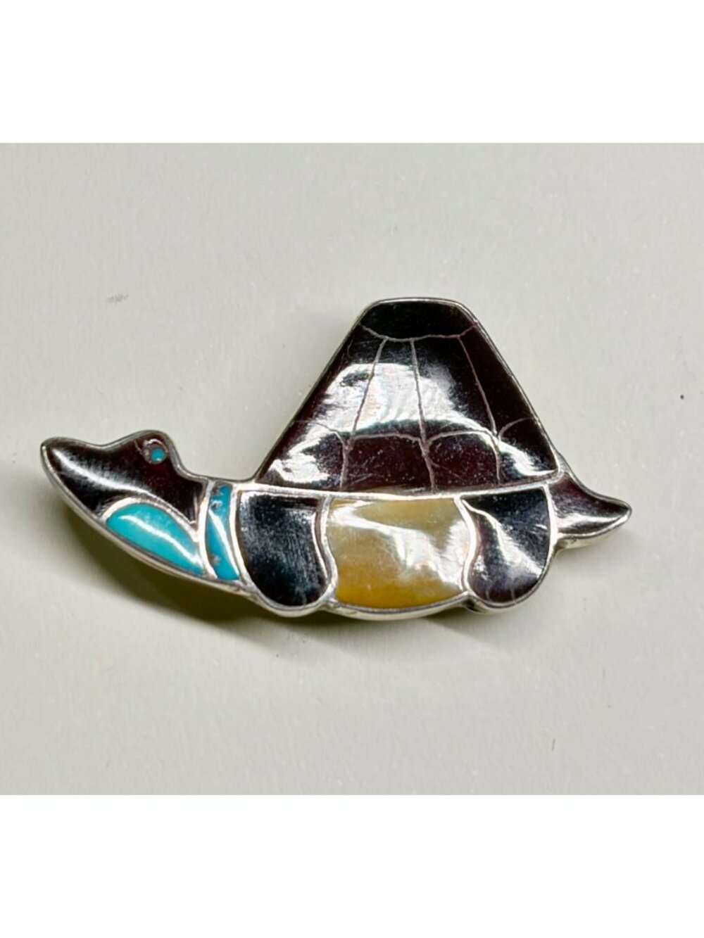 Vintage Zuni Ray Nieto Mosaic Inlay Turtle Pendant Pin Brooch Sterling Silver RN
